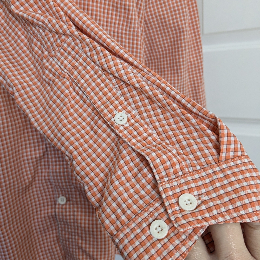 Simms Orange and White Gingham Button-Down Shirt - image 7